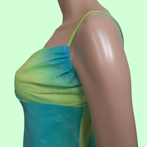 Y2K Slip Dress Size S Blue Green Metallic Stripe Midi Fairy Mermaid Party - Picture 8 of 13